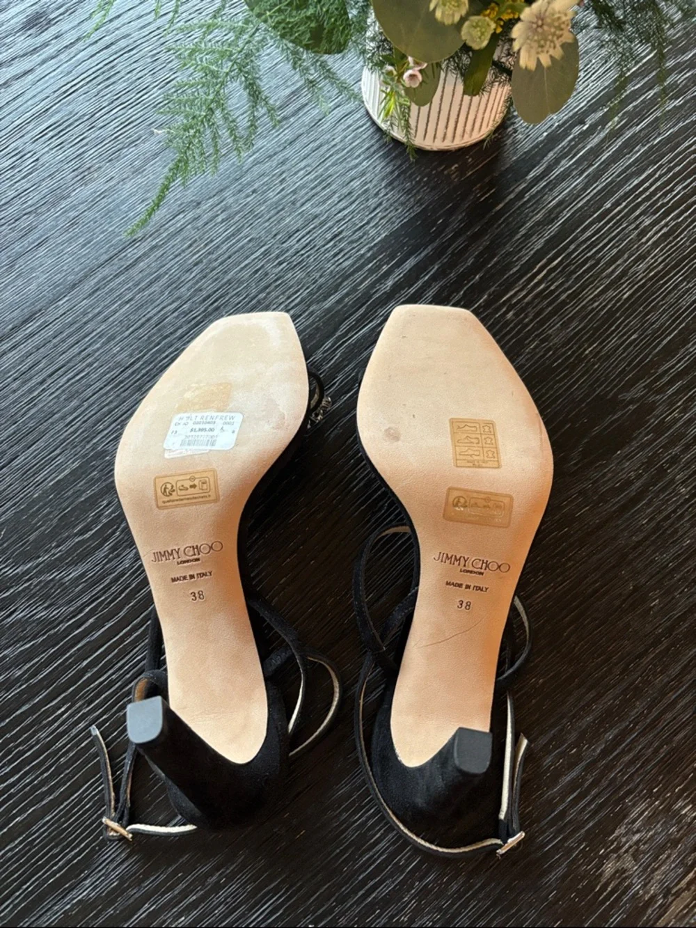 Jimmy Choo Black Suede Crystal-Embellished Ankle-Strap Heels - Picture 5 of 5